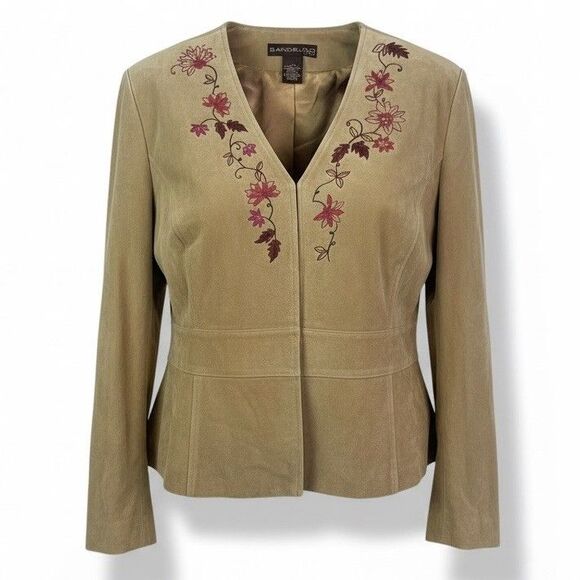 Vintage Floral Embroidered Suede Leather Jacket 14P Boho Festival Western Y2K - Picture 2 of 15
